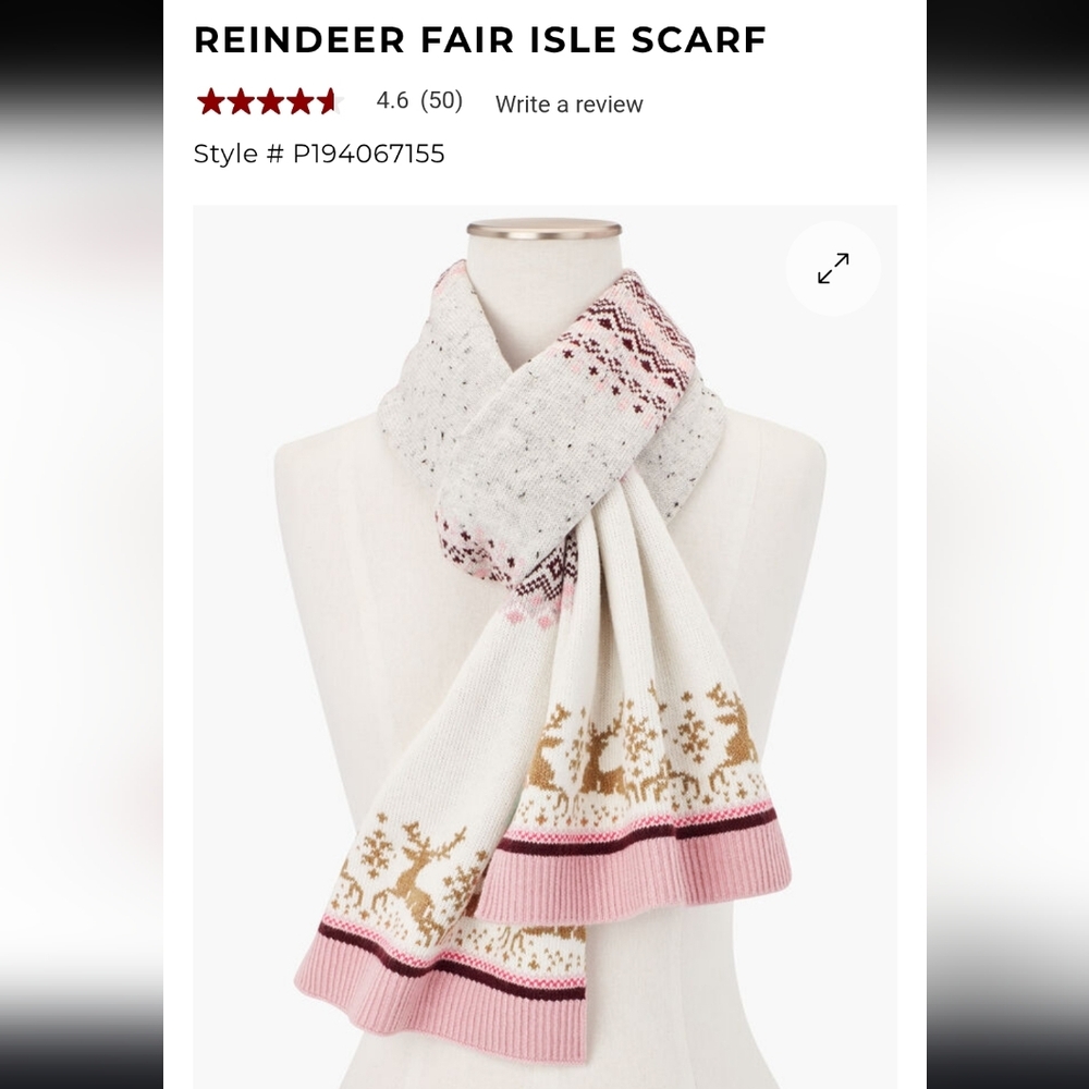 Talbots Pink and Cream Reindeer Scarf - Picture 1 of 8